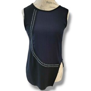 Zara Navy Blue And Black Asymmetrical Tank Top W/Silver Tone Rivits - Size Small